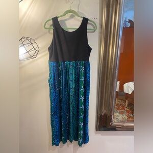 OOAK Upcycled yoga top Elegant Black and Blue Sleeveless Dress has pockets!